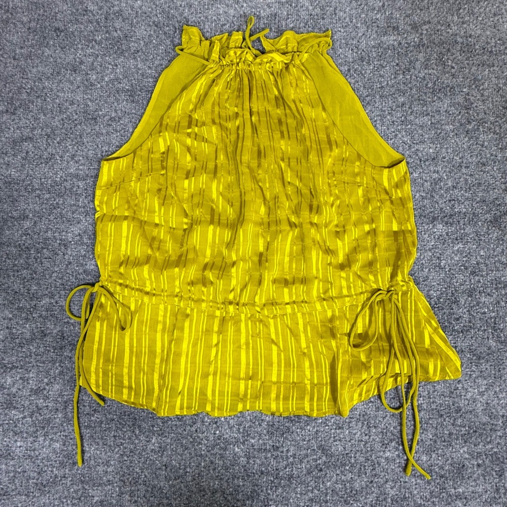 Ted Baker London Cliara Yellow Striped Ruffle Neck Halter Peplum Top Size 3 L
